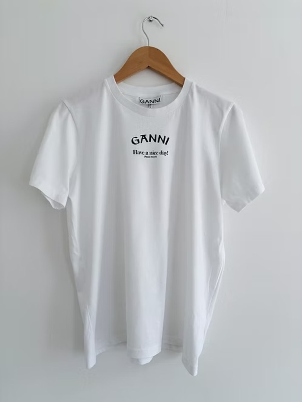 Ganni White Tee with Black Chest Logo